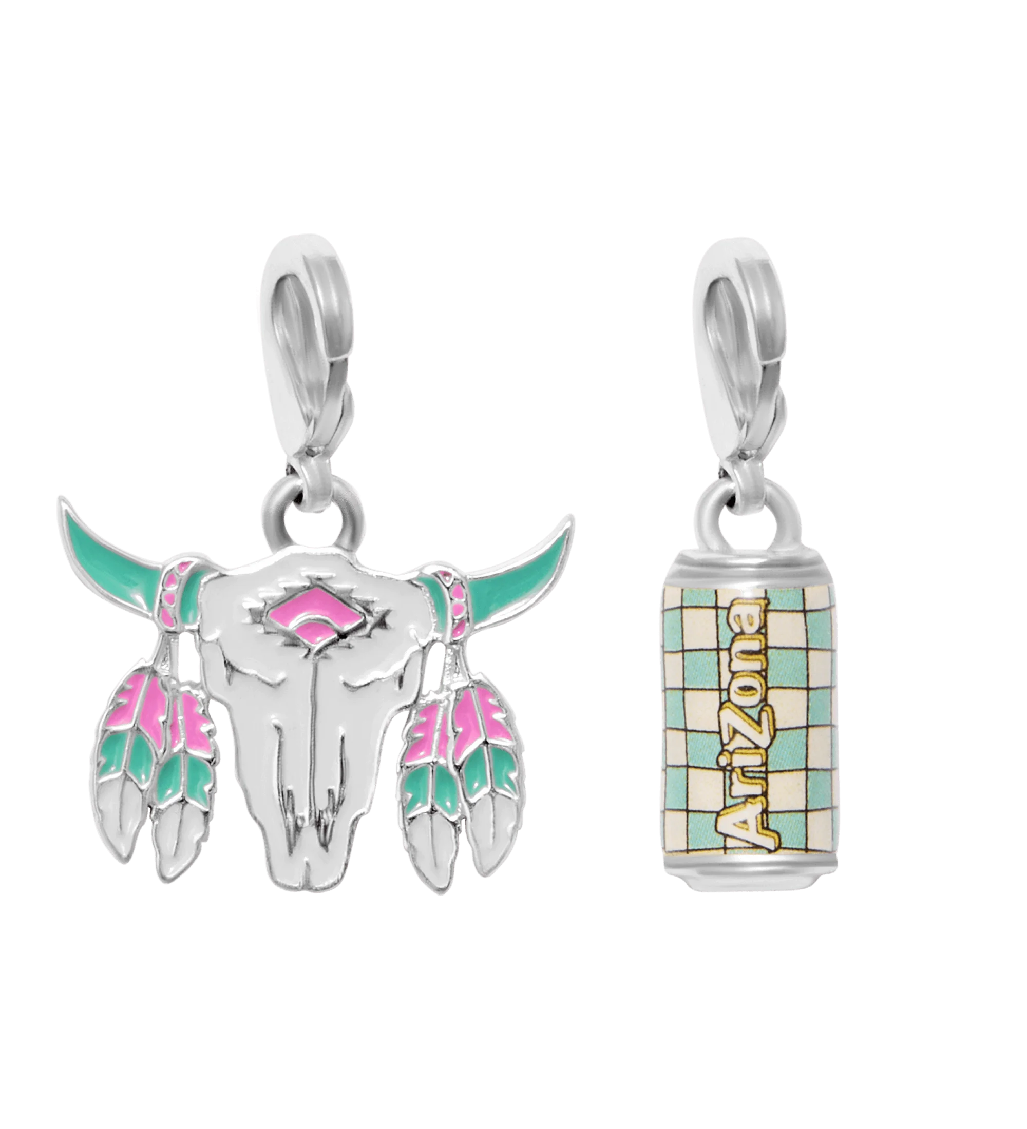 Silvertone & Resin Cow Skull Lemon Tea Charm Set