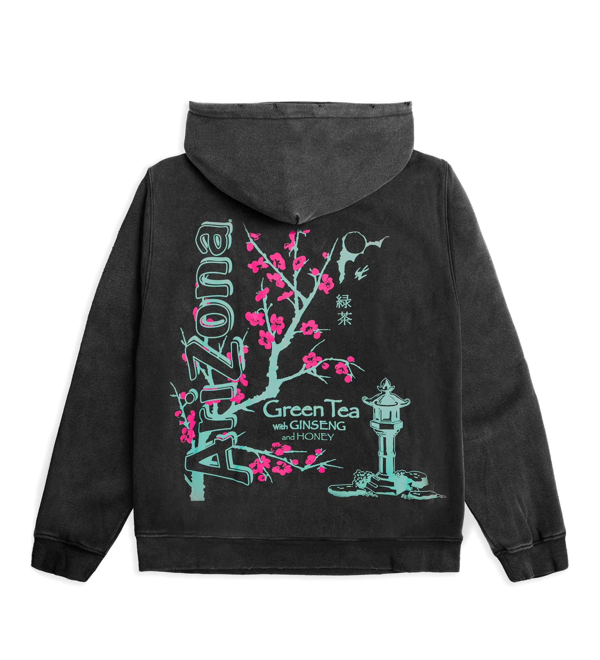 Charcoal Green Tea Cherry Blossom Cotton-Blend Hoodie