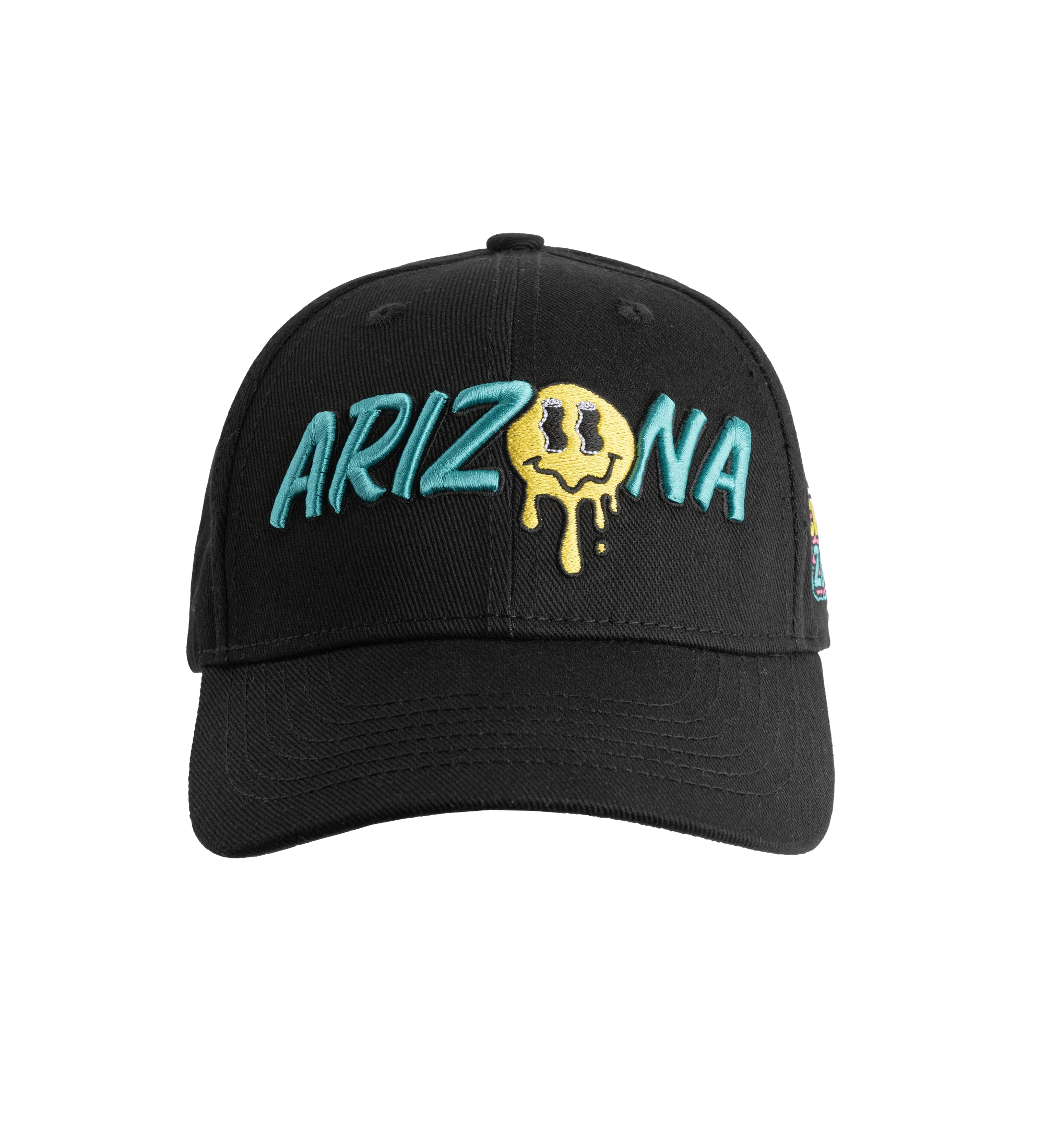 277-black-teal-club-zona-drippy-smiley-snapback-hat-1.webp Black & Teal Club 'Zona Drippy Smiley Snapback Hat