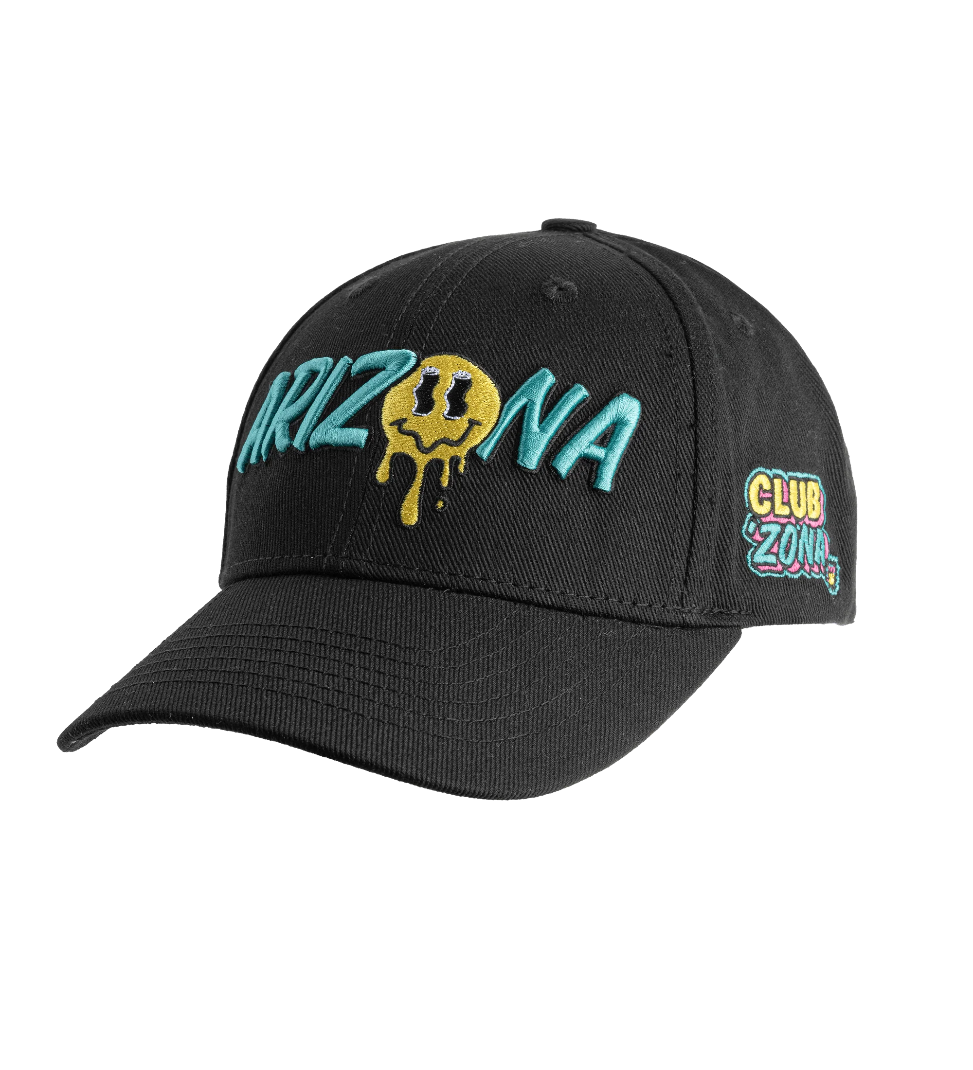 277-black-teal-club-zona-drippy-smiley-snapback-hat-2.webp Black & Teal Club 'Zona Drippy Smiley Snapback Hat
