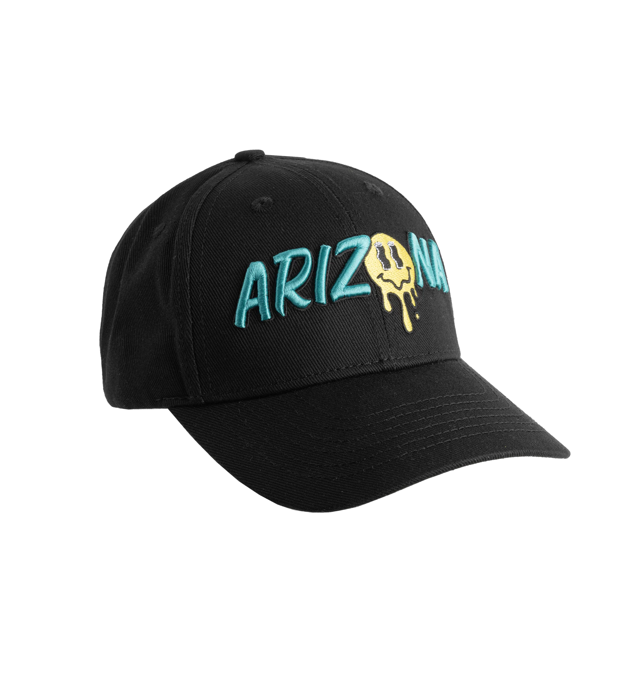 277-black-teal-club-zona-drippy-smiley-snapback-hat-4.webp Black & Teal Club 'Zona Drippy Smiley Snapback Hat