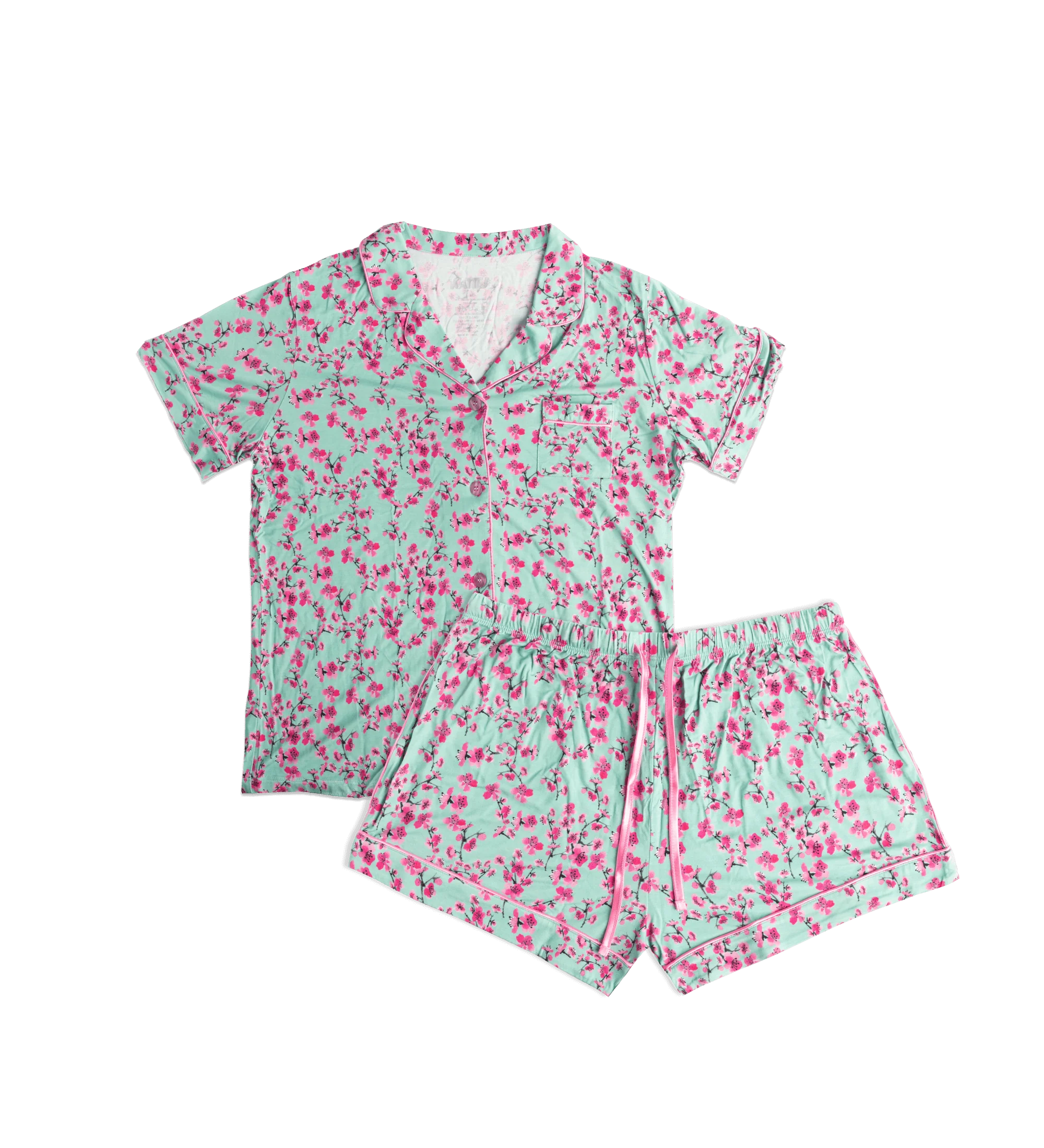 321-pink-teal-cherry-blossom-short-sleeve-pajamas-1.webp Pink & Teal Cherry Blossom Short-Sleeve Pajamas