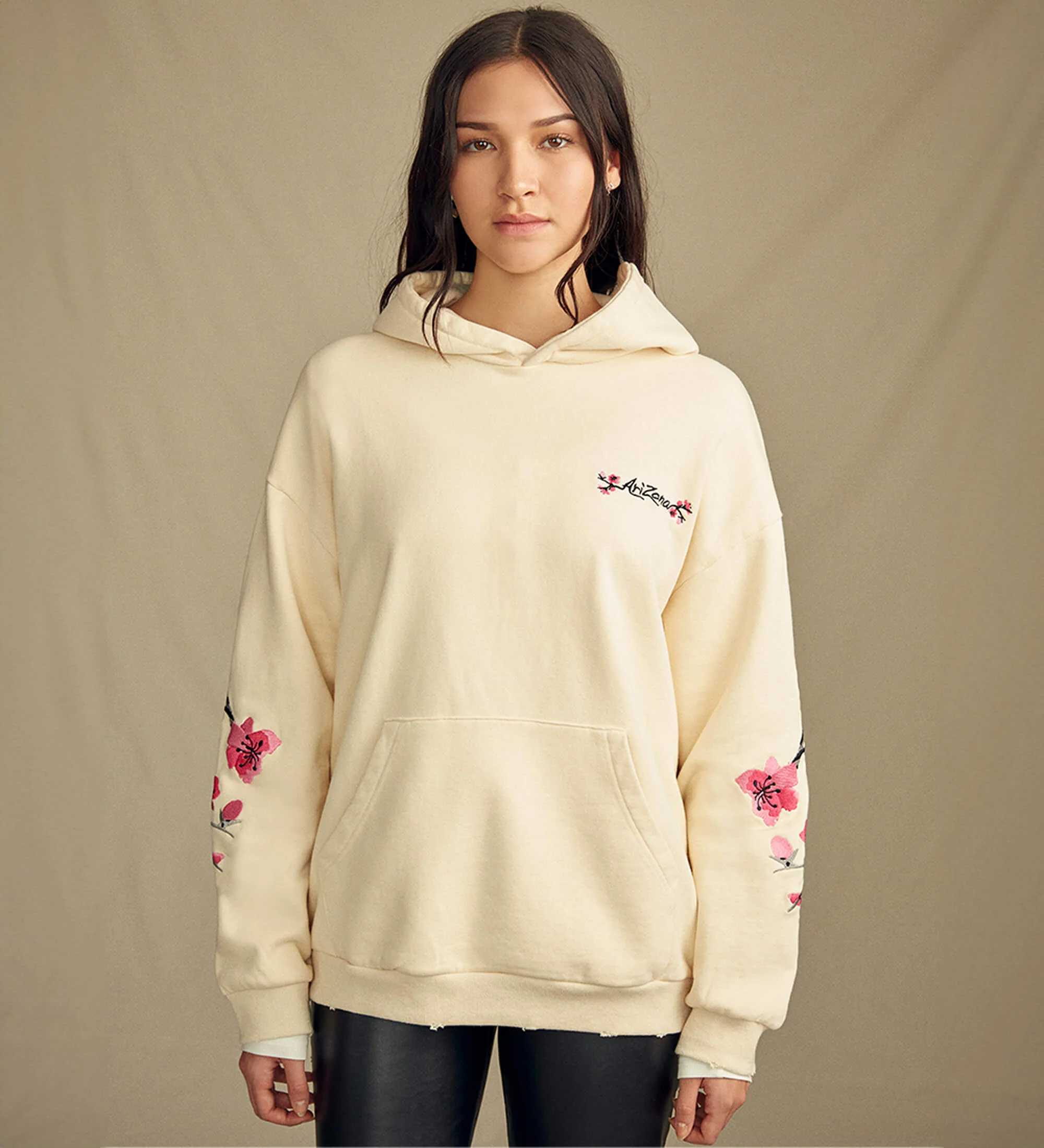 Heritage Ivory Cherry Blossom-Embroidered Cotton Hoodie