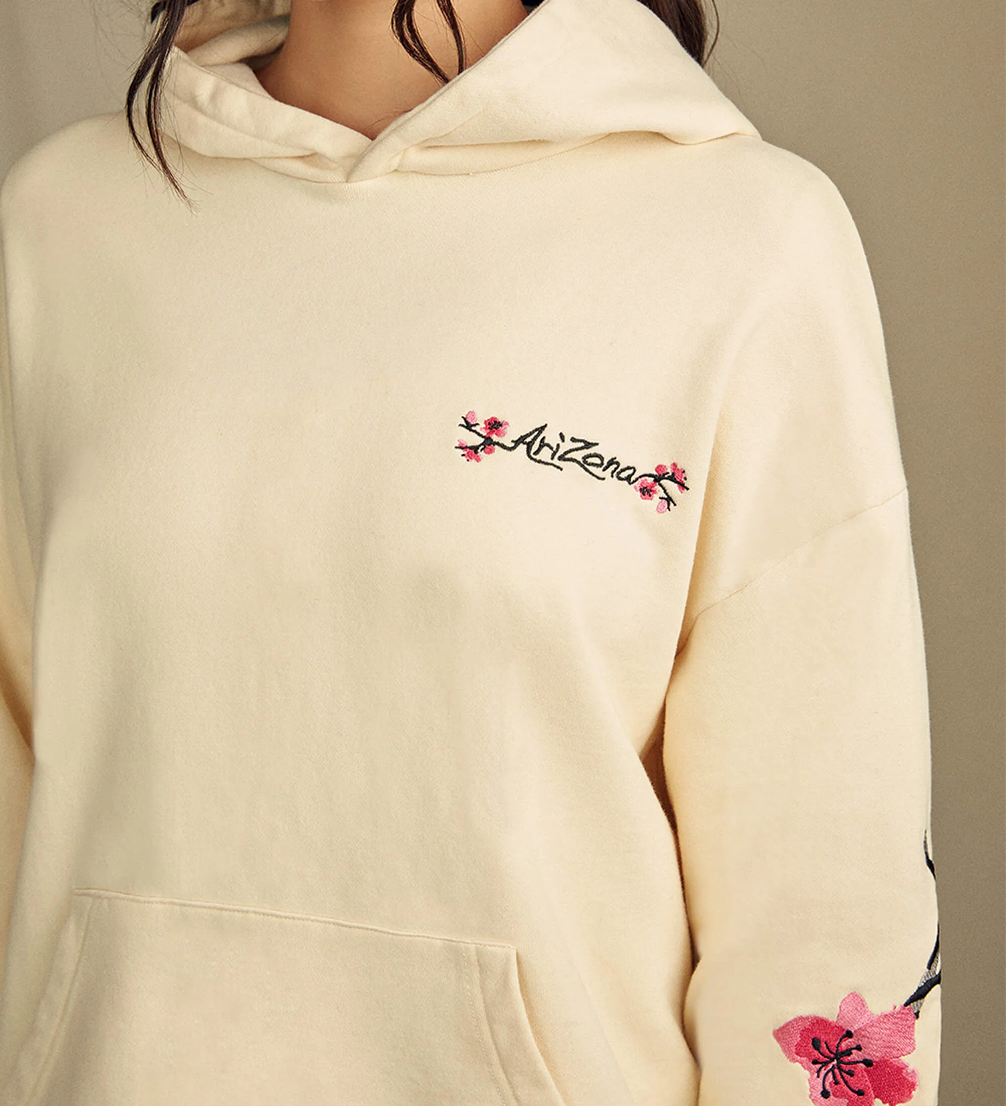 Heritage Ivory Cherry Blossom-Embroidered Cotton Hoodie