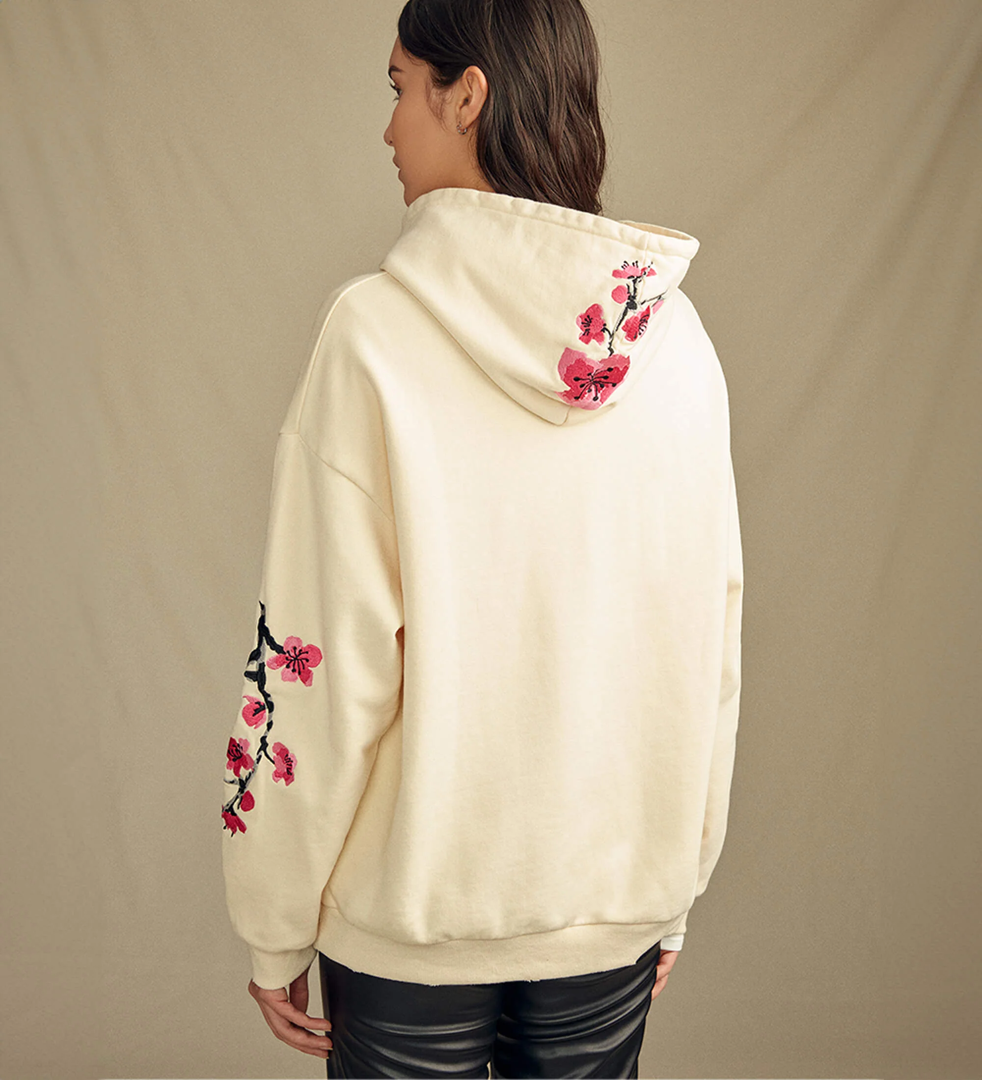 Heritage Ivory Cherry Blossom-Embroidered Cotton Hoodie