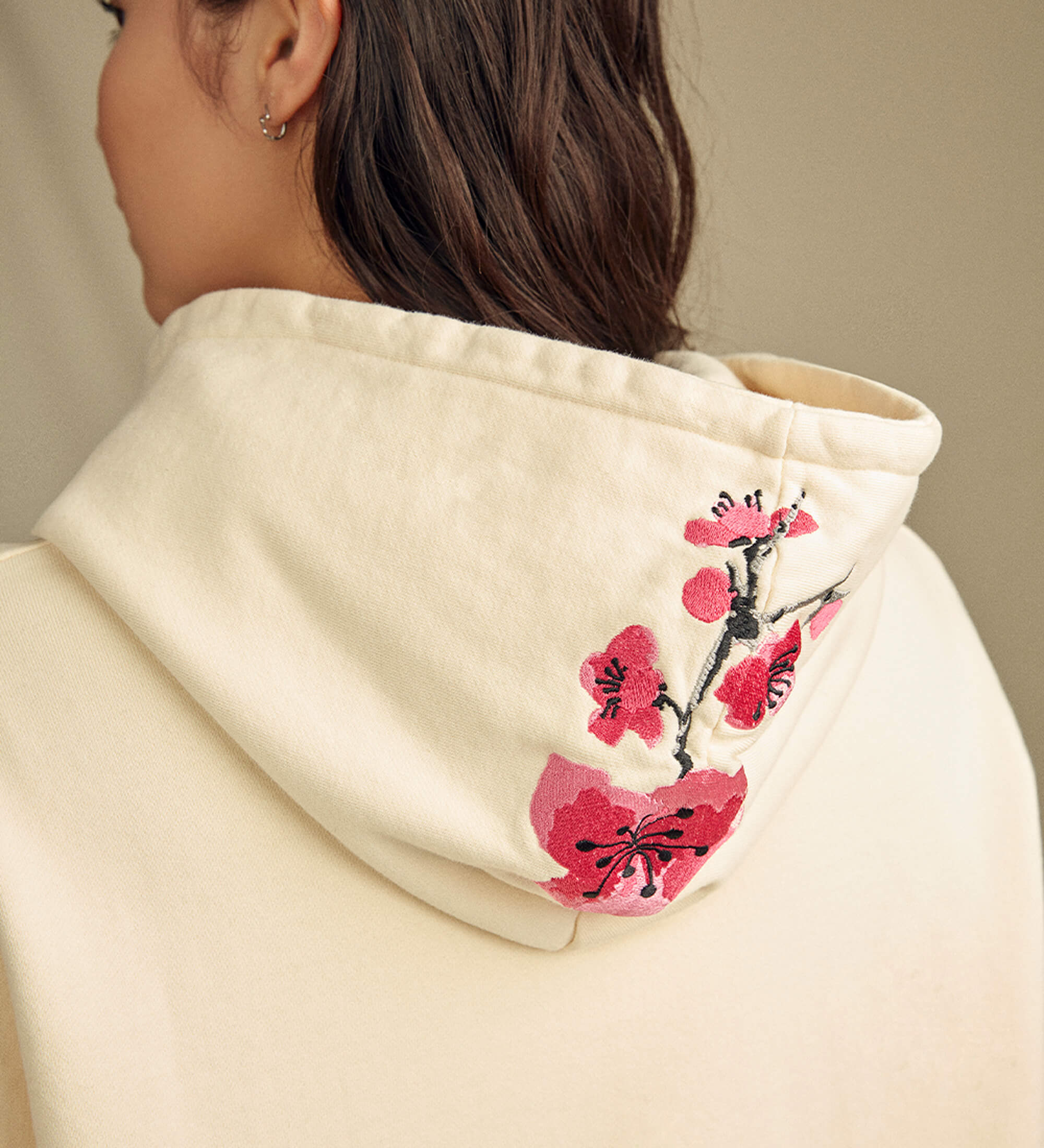 Heritage Ivory Cherry Blossom-Embroidered Cotton Hoodie
