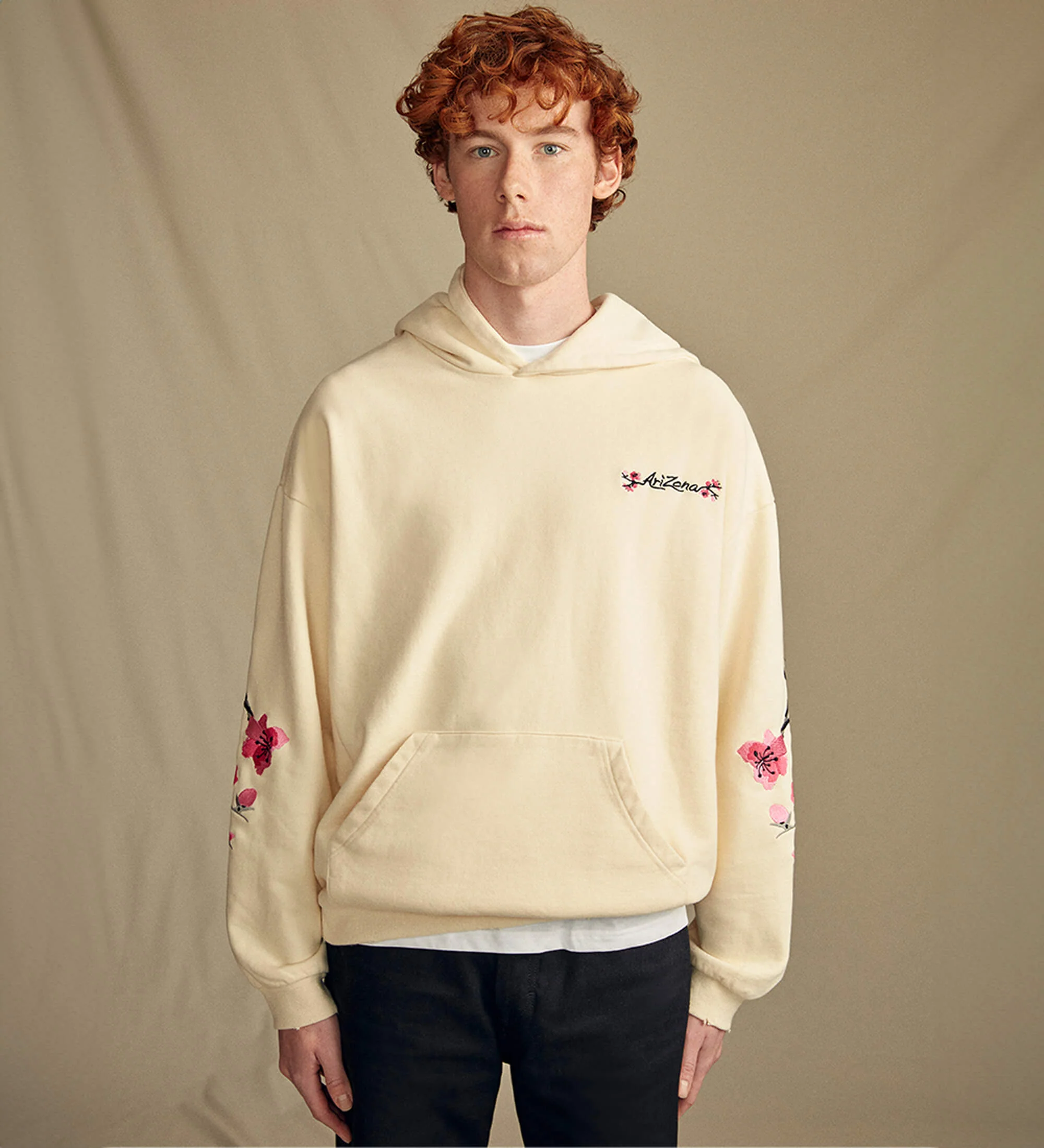 Heritage Ivory Cherry Blossom-Embroidered Cotton Hoodie