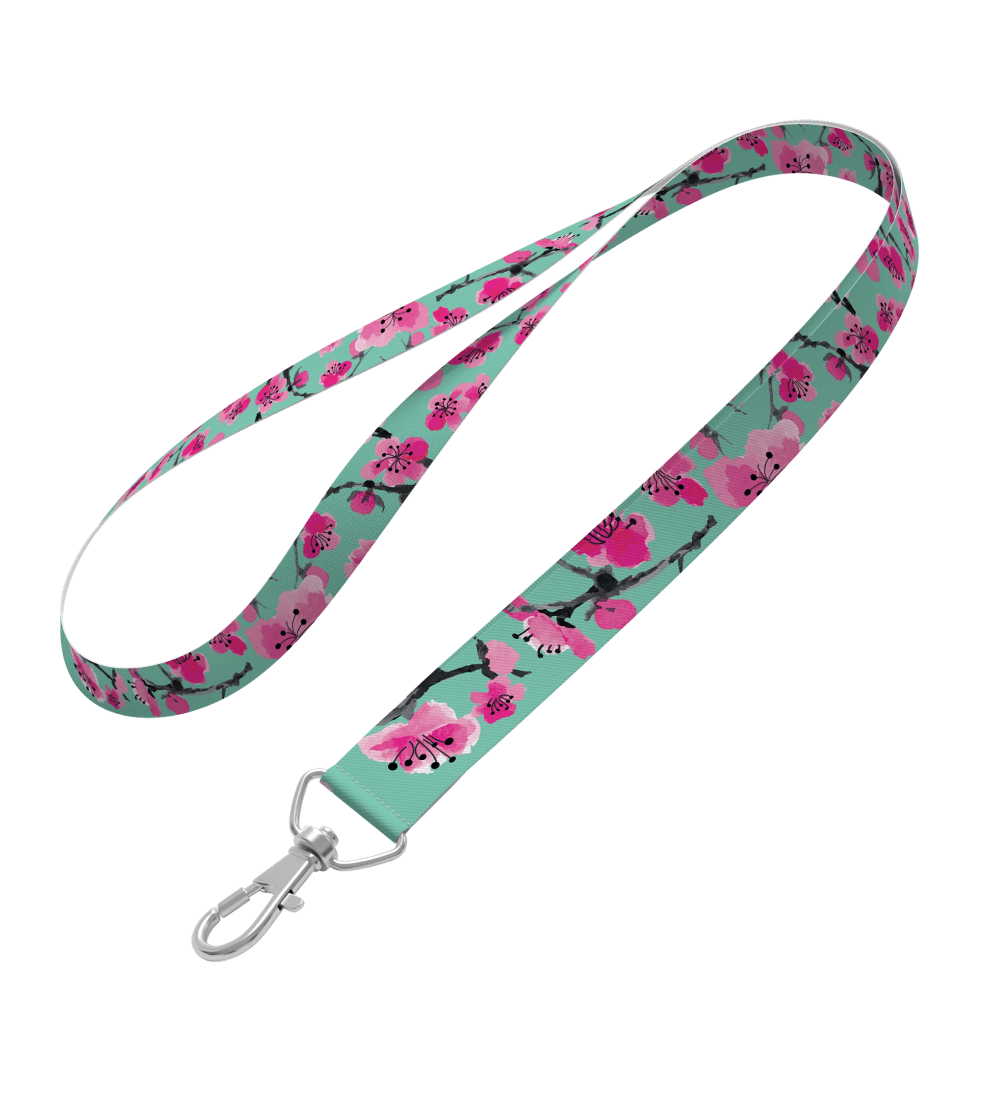 Teal & Pink Cherry Blossom Lanyard