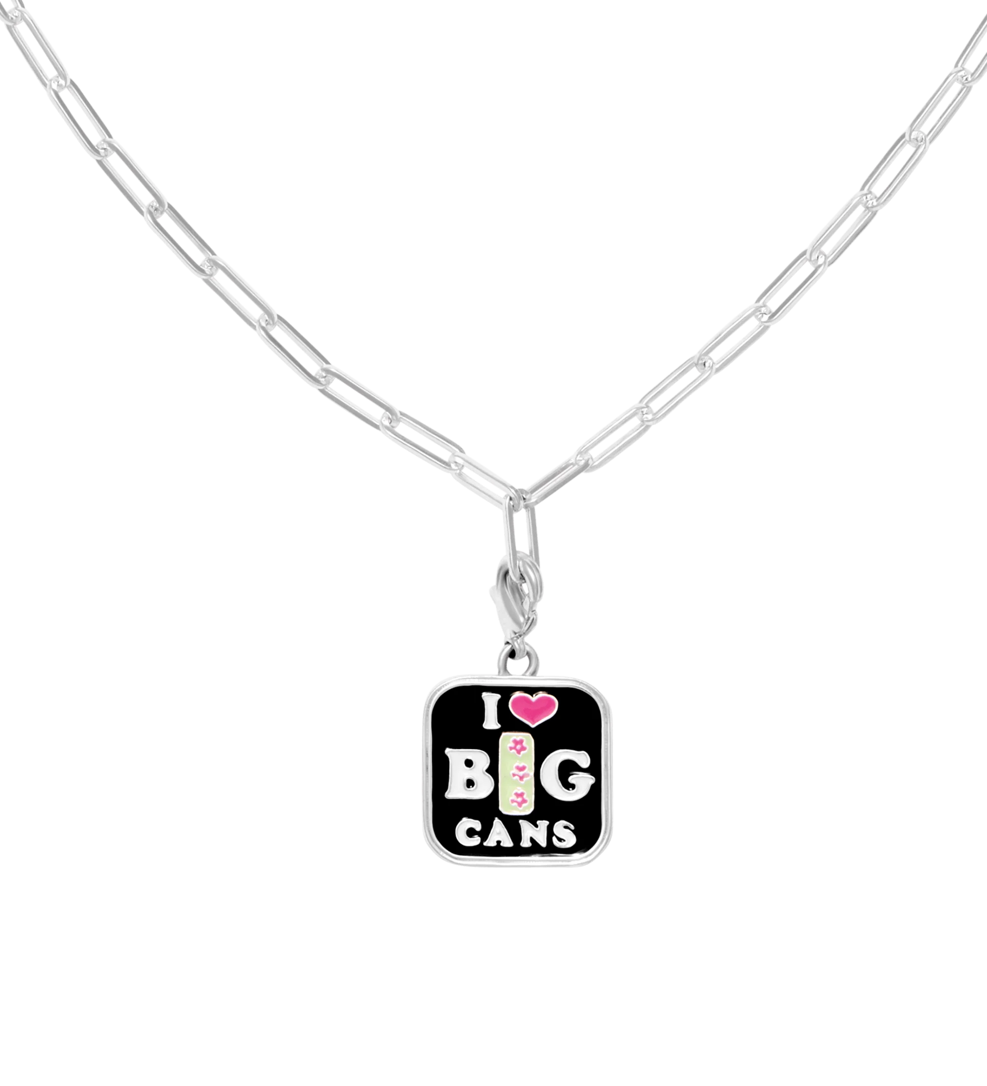 Silvertone & Resin I Love Big Cans Pendant Necklace