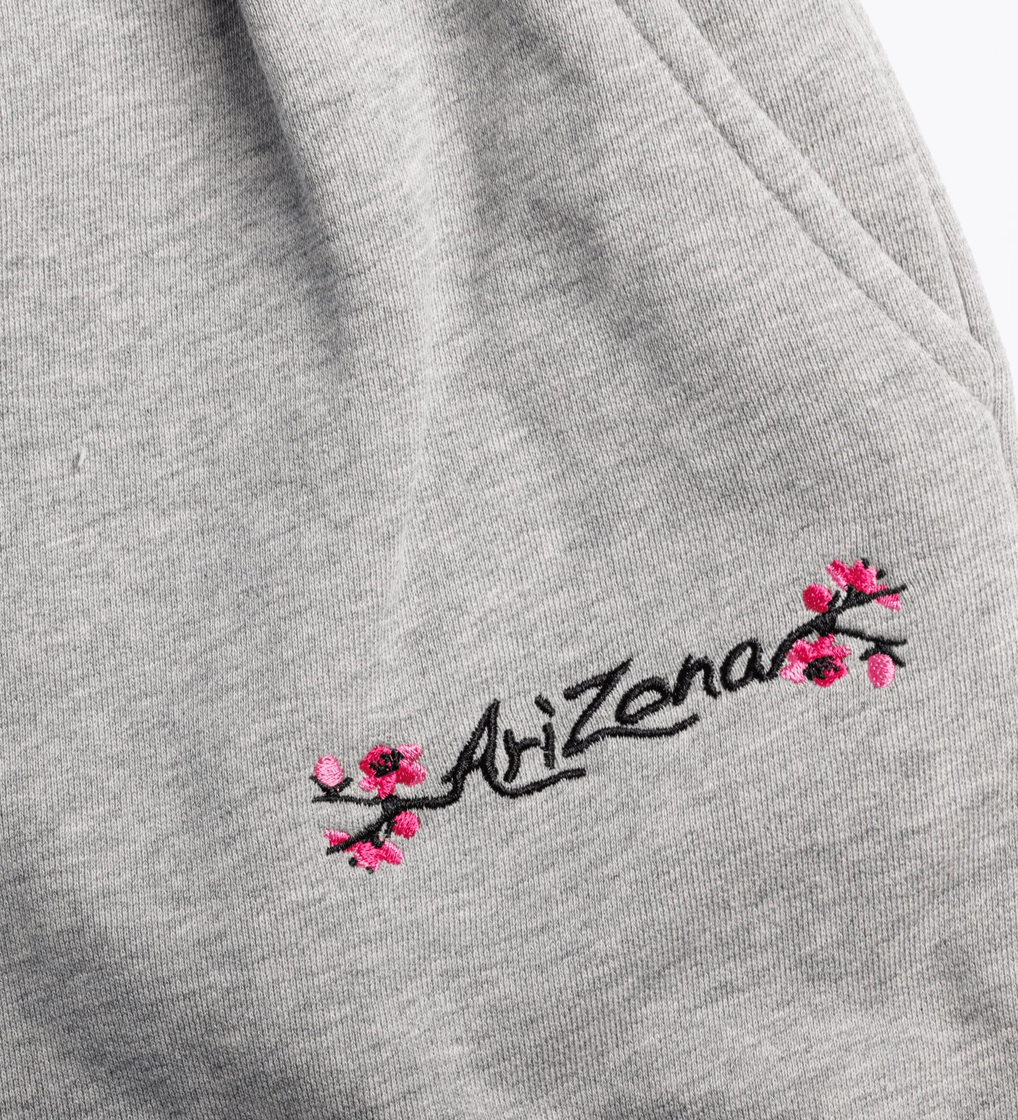 Gray Cherry Blossom-Embroidered Cotton Sweatpants