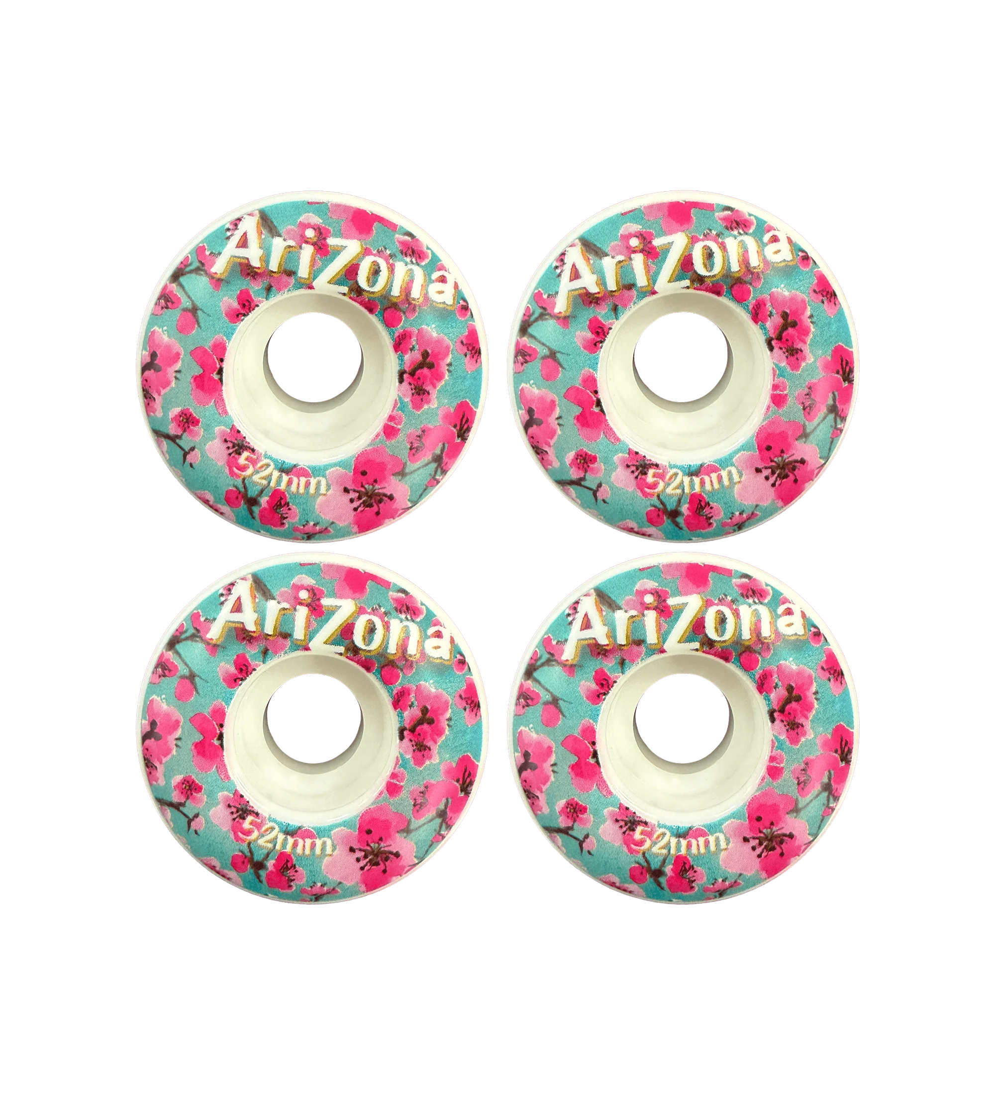 4-Piece Teal & Pink Cherry Blossom Skateboard Wheel Set